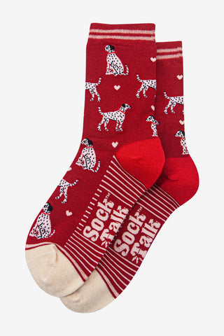 Women's Bamboo Socks - Red/Cream, Dalmatians