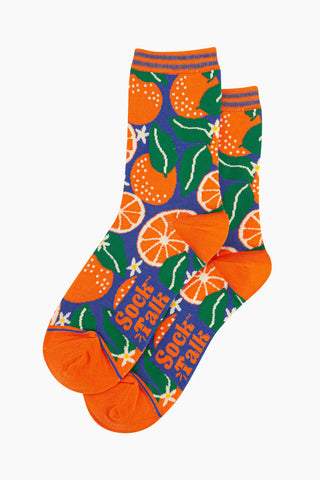 Women's Bamboo Socks - Blue, Orange Tree