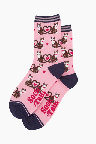 Women's Bamboo Socks - Pink, Cats Love Heart Tails
