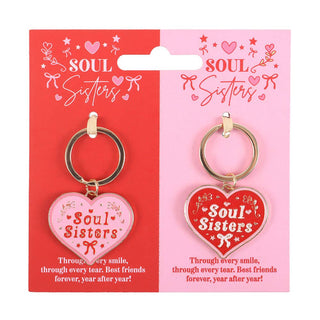 Pair of Soul Sisters Valentine's Day Love Heart Keyrings