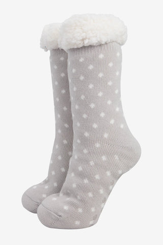 Women's Long Slipper Socks- Light Grey, Spot