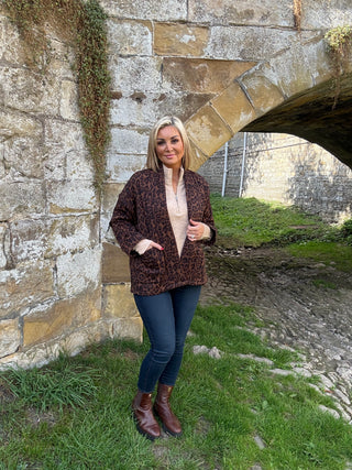 Arwen Kimono Jacket in Brown Quilted Leopard