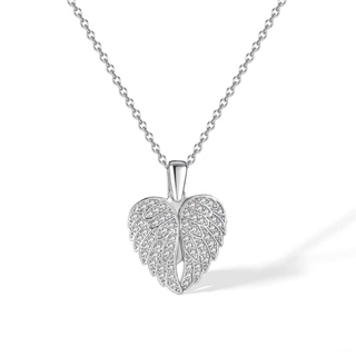 Hidden Heart Angel Wing Necklace in Silver