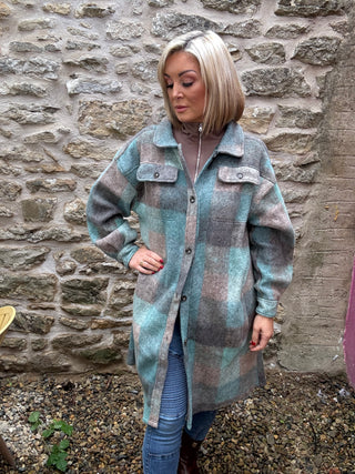 Elle Long Fleece Jacket - Evergreen Check