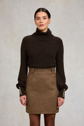 REGENCY SKIRT - LARGE SCALE BROWN HERRINGBONE