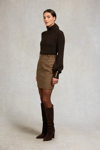 REGENCY SKIRT - LARGE SCALE BROWN HERRINGBONE