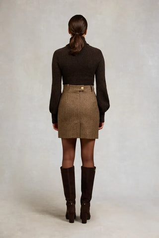 REGENCY SKIRT - LARGE SCALE BROWN HERRINGBONE