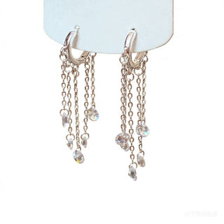Multi Chain & Gem Drop Hoop Earring in Silver