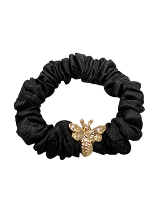 Satin Scrunchie with Gold Bee Charm (Various Colours): Gunmetal