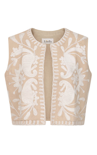 Suzanni Cotton Waistcoat Embroidered Pattern Beige/cream