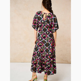 Pineapple Print Maxi Kaftan Dress in Black: Small (UK 8-10)