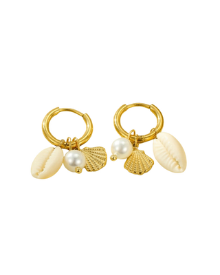 Cowrie Shell and Pearl Huggie Earring