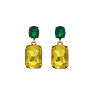 Oval Twin Gem Post Earring in Yellow & Green