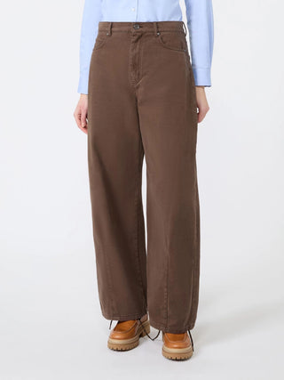 Cotton Drill Barrel Leg Trouser in Brown