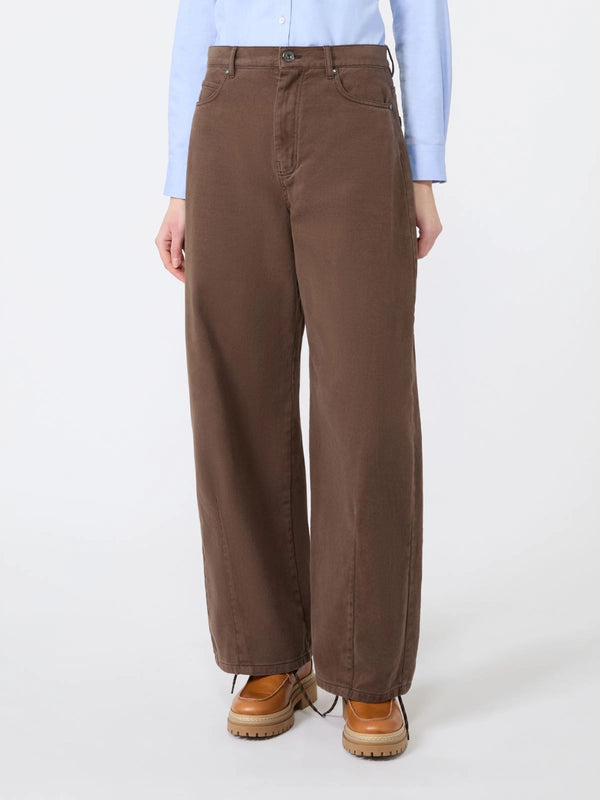Cotton Drill Barrel Leg Trouser in Brown