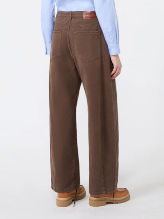Cotton Drill Barrel Leg Trouser in Brown