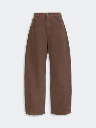 Cotton Drill Barrel Leg Trouser in Brown