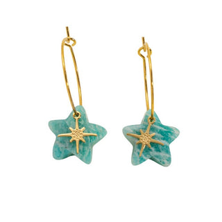 Chunky Natural Stone Star Pendant Hoop in Turquoise & Gold