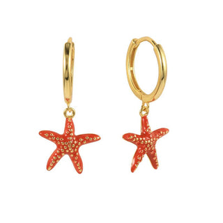 Starfish Pendant Huggie in Red & Gold