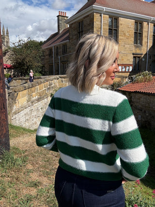 Emma Cardigan Winter White and Emerald