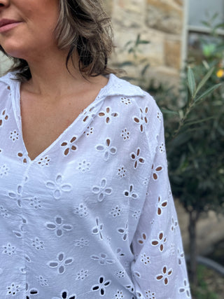 Peony Broderie Anglais Artist Blouse White