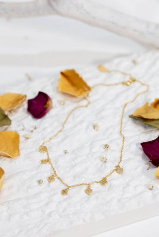 Mini Multi Clover Drop Necklace in Gold