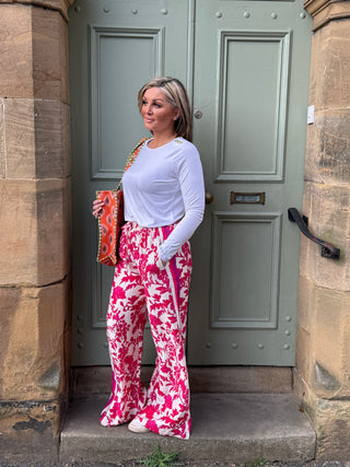 Pink Flower Print Palazzo