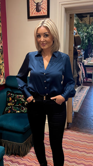 Annie V-Neck Shirt Petrol