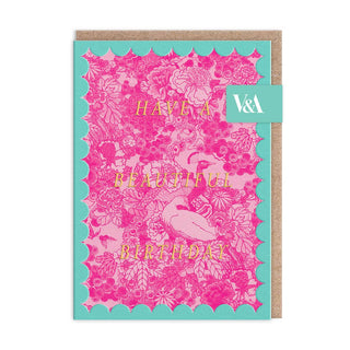 Scalloped Pink Peacock Greeting Card