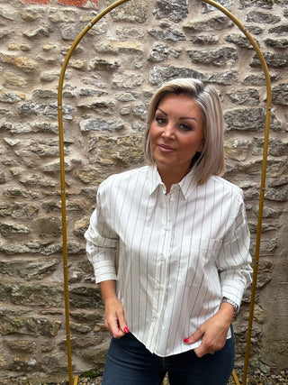 Cotton shirt with a contrasting back - BROWN