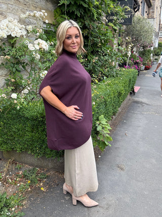 Theo Asymetric Knit Poncho Eggplant