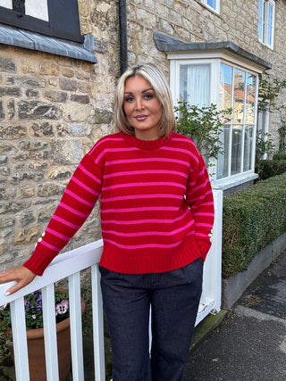 Clarabelle Striped Jumper in Ruby Main / Punk stripe