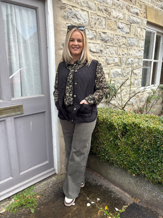 Leopard Print Chiffon Shirt Khaki