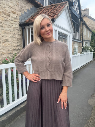 Jersey dress with a wool top - HAZELNUT BROWN