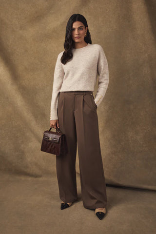 PLEATED WIDE LEG TROUSER MOCHA