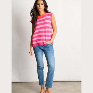 Striped Italian Wool Blend Tank Top in Pink/Orange
