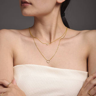 Twin Chain Crystal Heart Silhouette Necklace in Gold