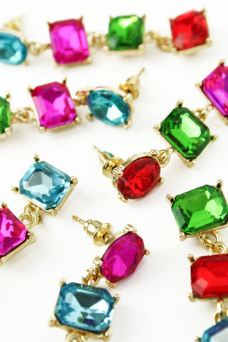 MULTI COLOURED FACET 4 DROP CRYSTAL EARRINGS