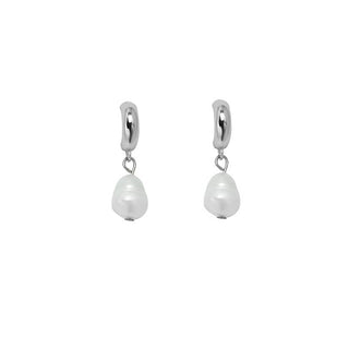 Half Hoop Earring with Freshwater Pearl Drop in Silver