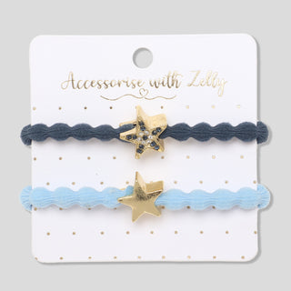 CHARM HAIR TIE GOLD STAR BLUE SET OF 2