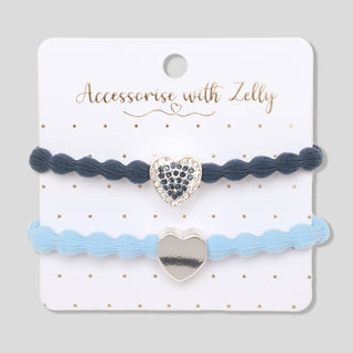 CHARM HAIR TIE SILVER HEART BLUE SET OF 2