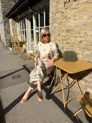 Floral Trousers in Ivory