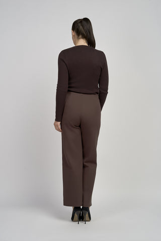Ponte trouser with button feature in Chestnut