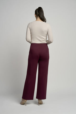 Ponte Trouser with Button Feature in Port