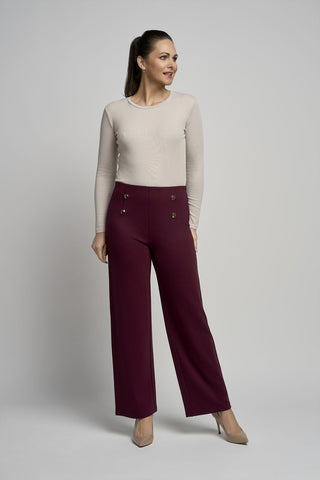 Ponte Trouser with Button Feature in Port