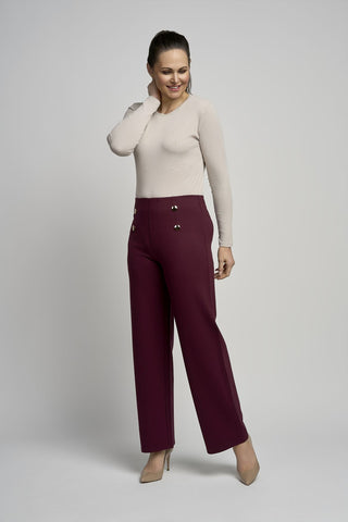 Ponte Trouser with Button Feature in Port