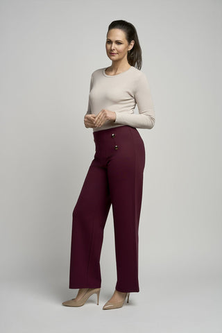 Ponte Trouser with Button Feature in Port