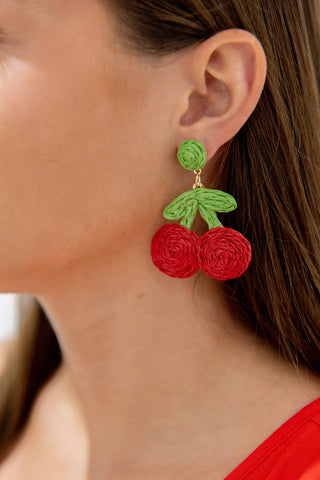 Woven Cherry Earring in Red & Green