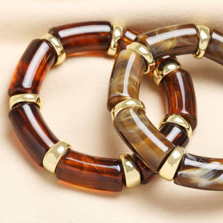 Marbled Beaded Bracelet in Gold: Caramel