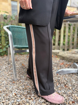 Wide Leg Trouser with Side Tape Detail- Taupe